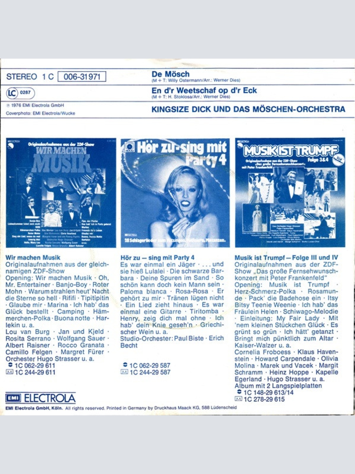 Vinyl / Kingsize Dick Und Das Möschen-Orchestra - De Mösch / En D´r Weetschaf Op D'r Eck