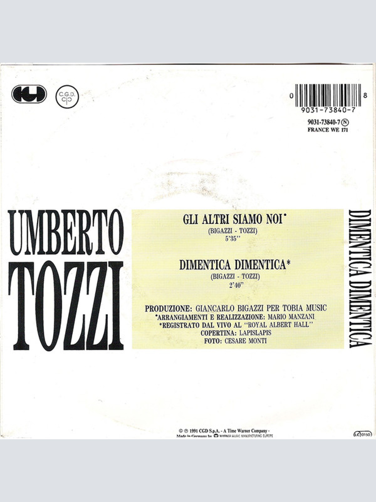 Vinyl / Umberto Tozzi - Gli Altri Siamo Noi