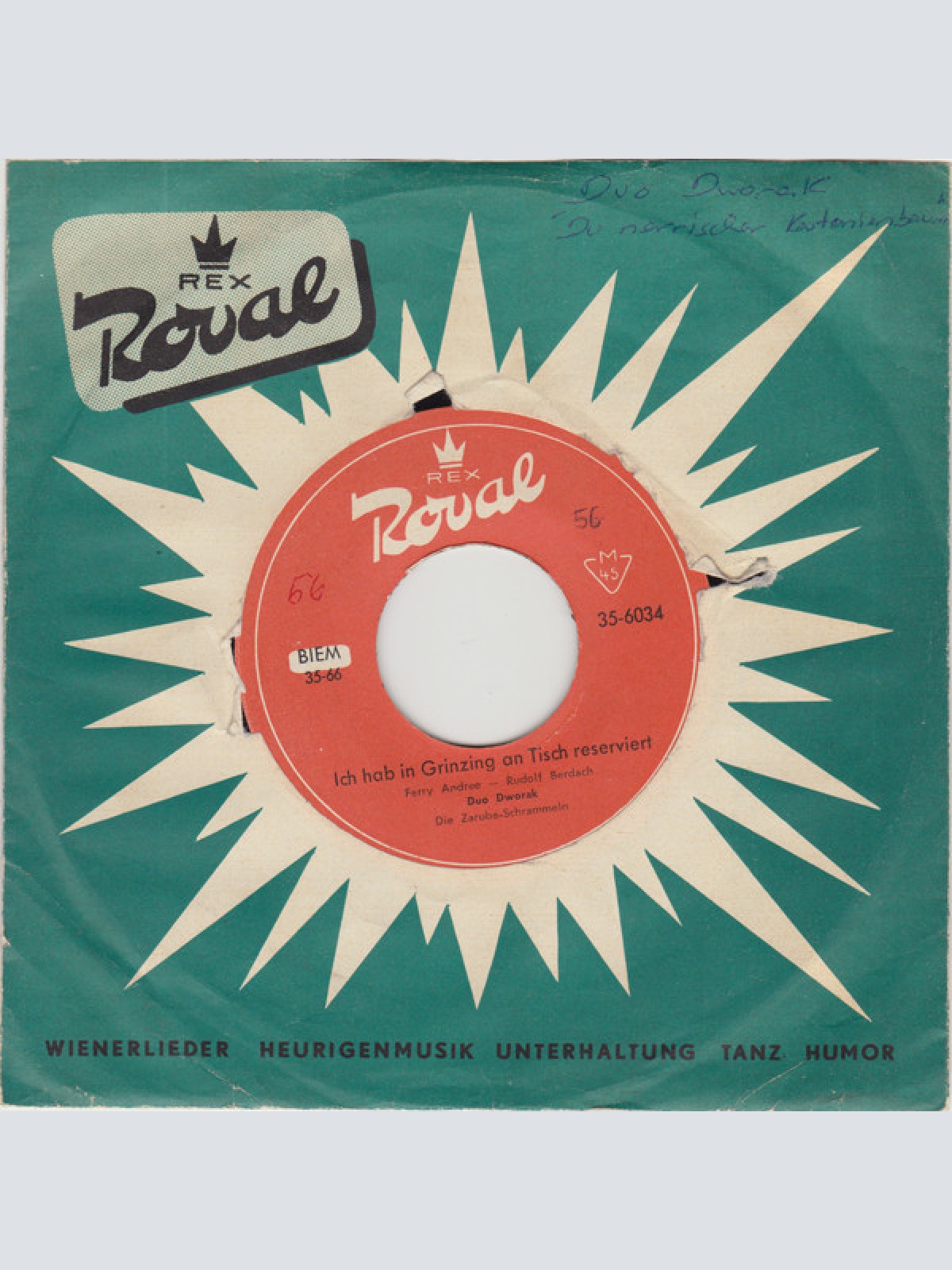 Vinyl / Duo Dworak - Du Narrischer Kastanienbaum / Ich Hab In Grinzing An Tisch Reserviert
