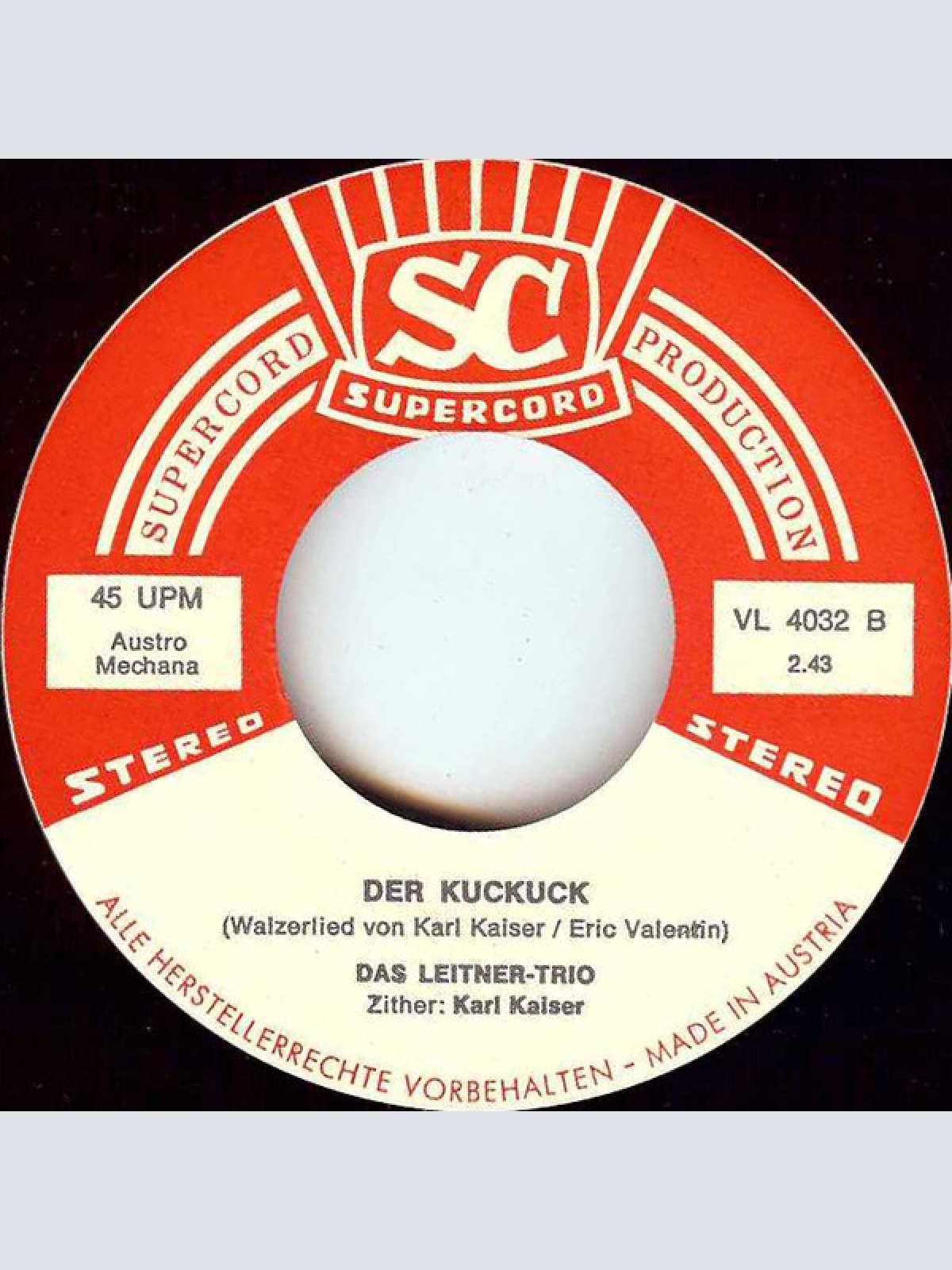 Vinyl / Leitner Trio* Zithersolist: Karl Kaiser (3) - Das Jägerhaus Im Grünen Wald • Der Kuckuck