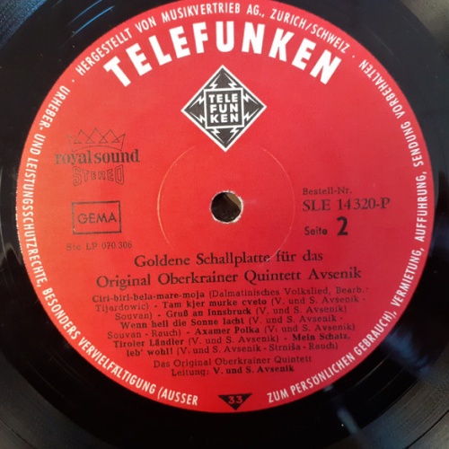 Vinyl / Original Oberkrainer Quintett Avsenik* - Goldene Schallplatte Für Das Original Oberkrainer Quintett Avsenik