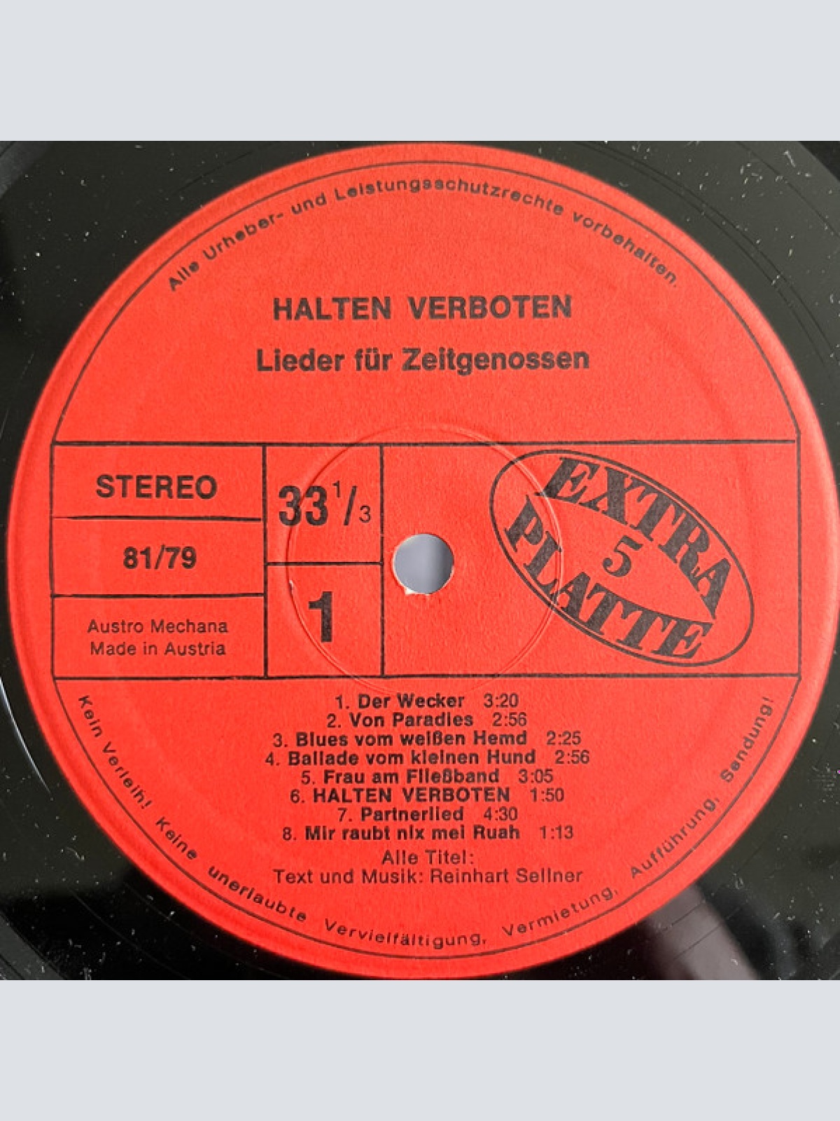 Vinyl / Reinhart Sellner - Halten Verboten - Lieder Für Zeitgenossen