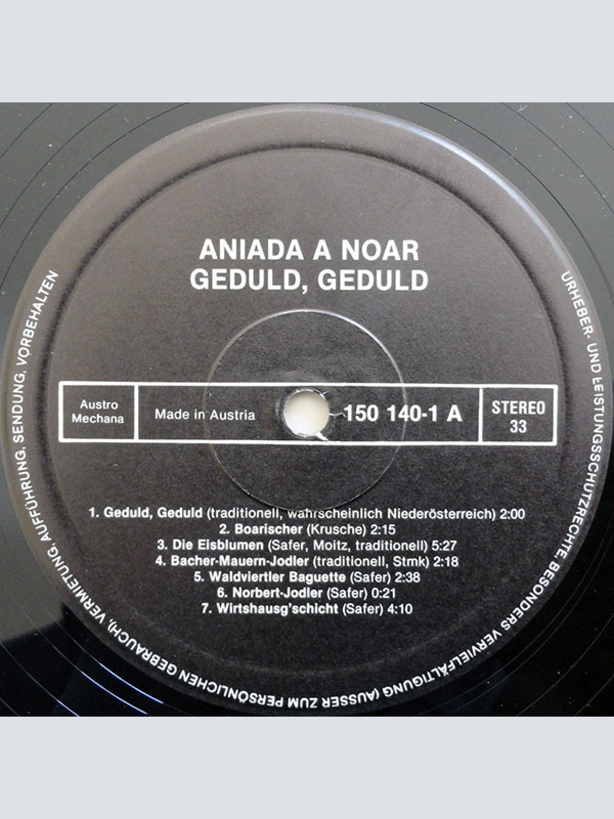 Vinyl / Aniada A Noar - Geduld, Geduld