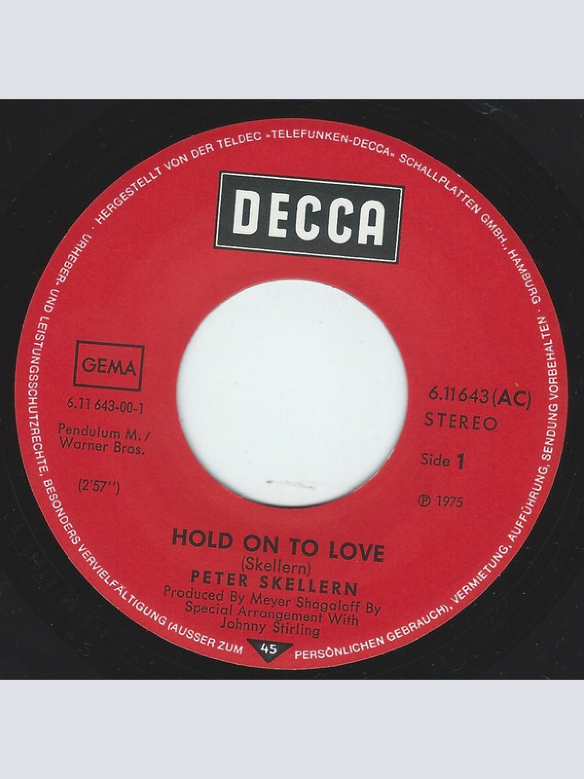 Vinyl / Peter Skellern - Hold On To Love / Too Much, I'm In Love