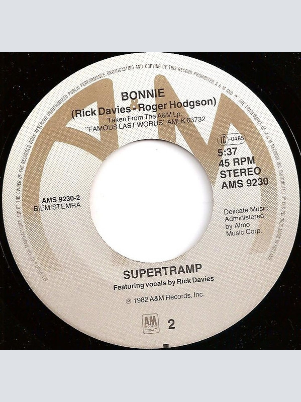 Vinyl / Supertramp - It's Raining Again