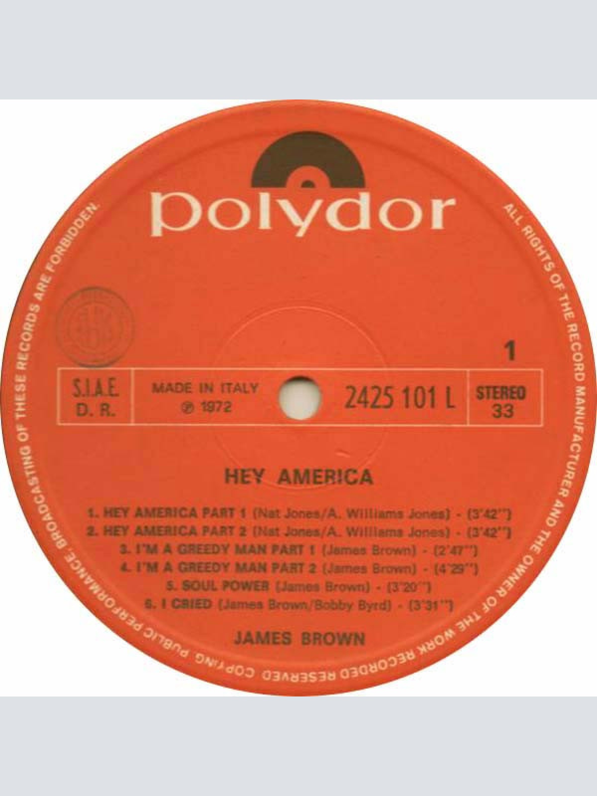 Vinyl / James Brown - Hey America