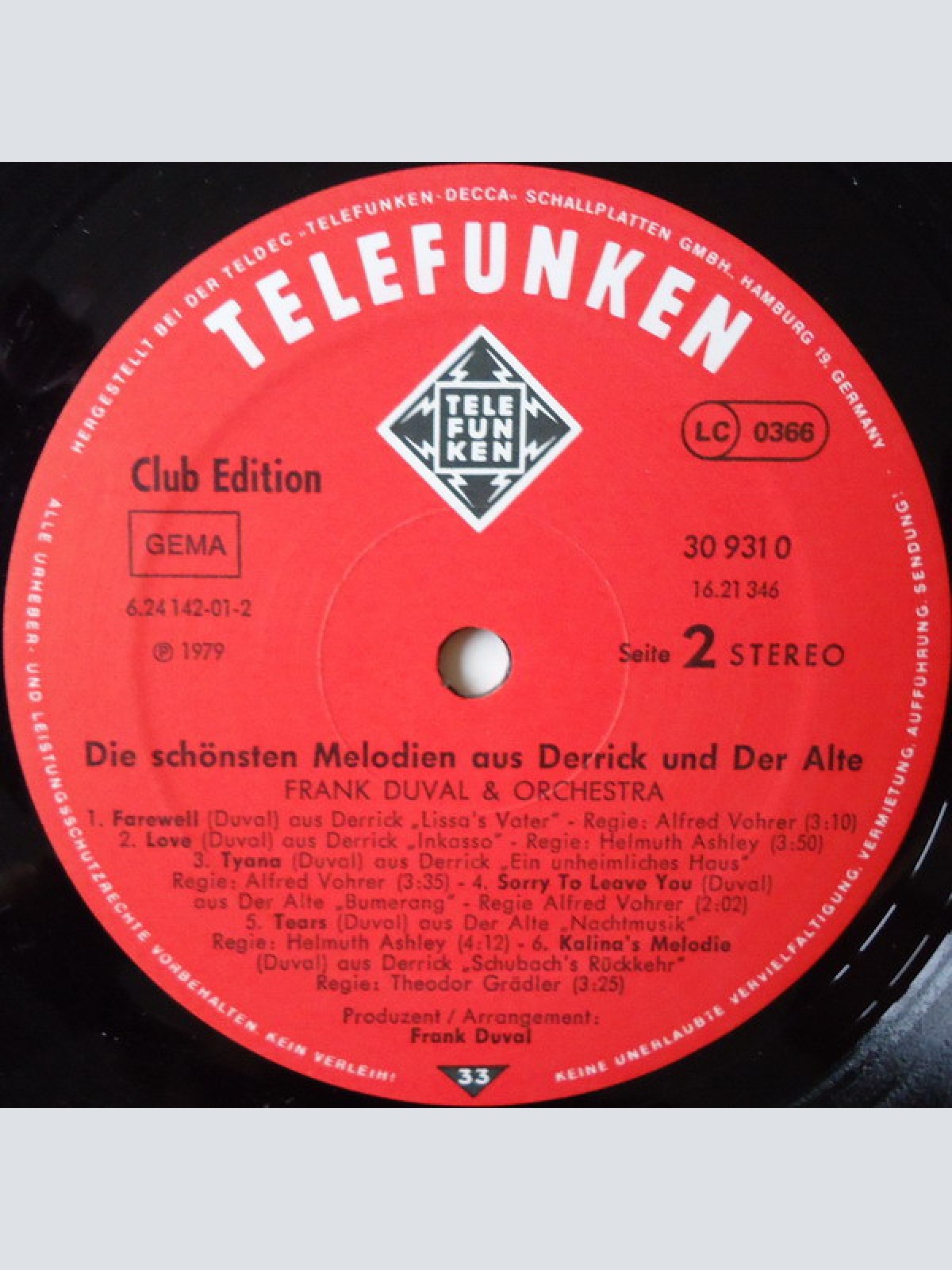 Vinyl / Frank Duval & Orchestra - Die Schönsten Melodien Aus "Derrick" Und "Der Alte"