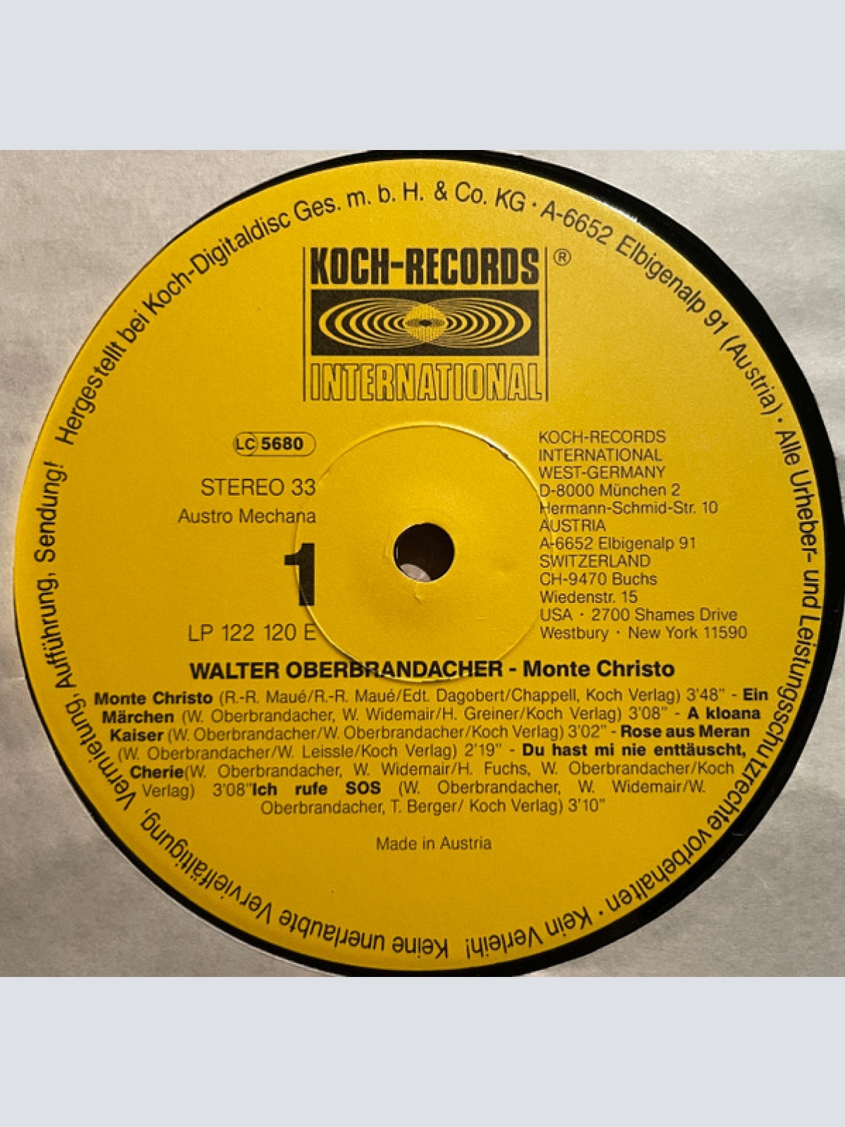 Vinyl / Walter Oberbrandacher - Monte Christo