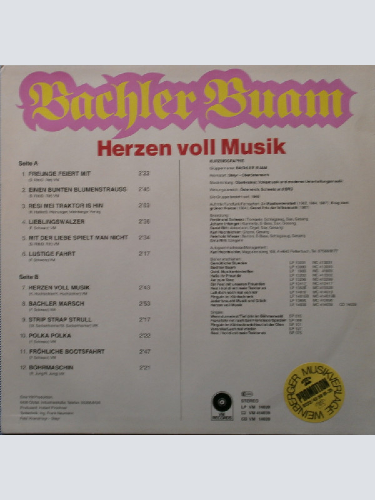 Vinyl / Bachler Buam - Herzen Voll Musik