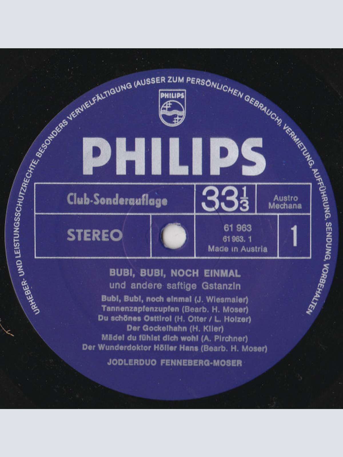 Vinyl / Duo Fenneberg-Moser - Bubi, Bubi, Noch Einmal (Und Andere Saftige Gstanzln)