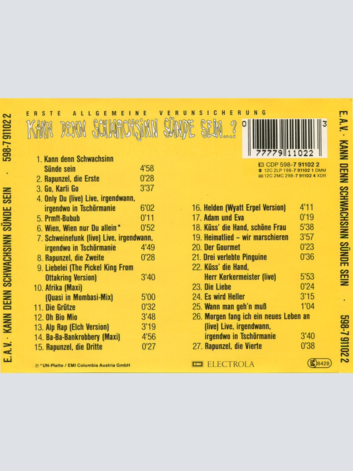 CD / Erste Allgemeine Verunsicherung* - Kann Denn Schwachsinn Sünde Sein...?