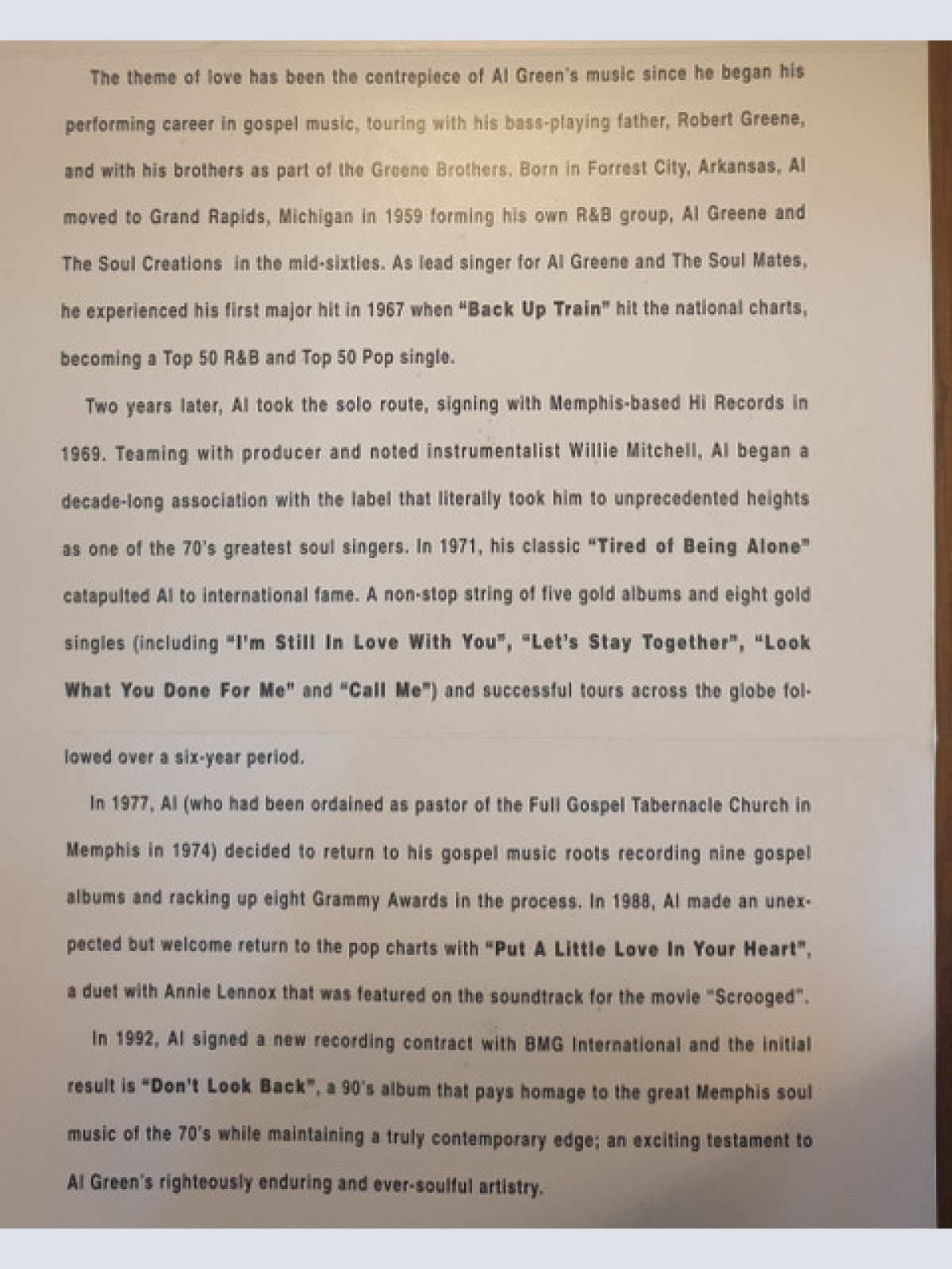 CD / Al Green - Don't Look Back