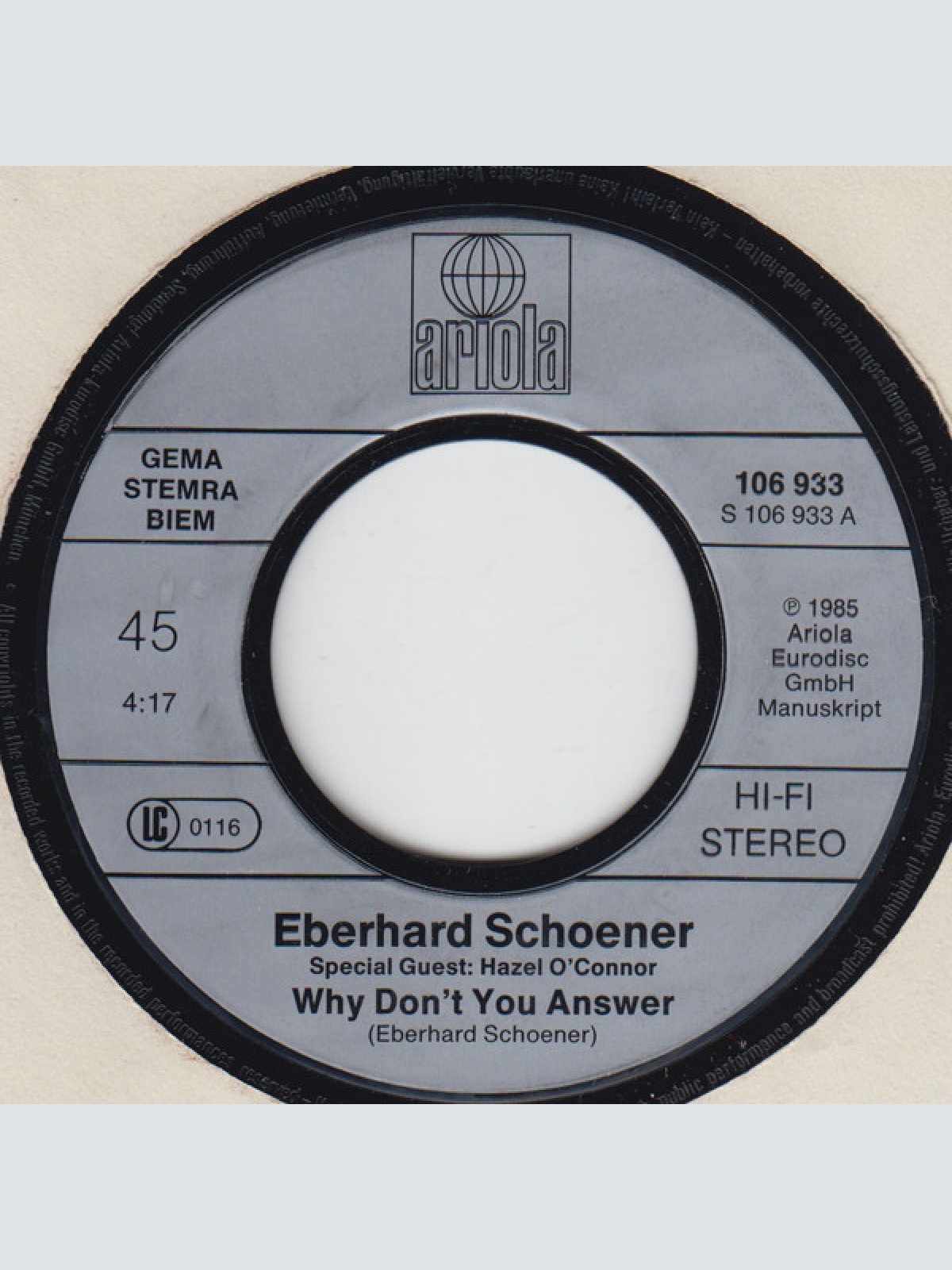 Vinyl / Eberhard Schoener - Why Don't You Answer