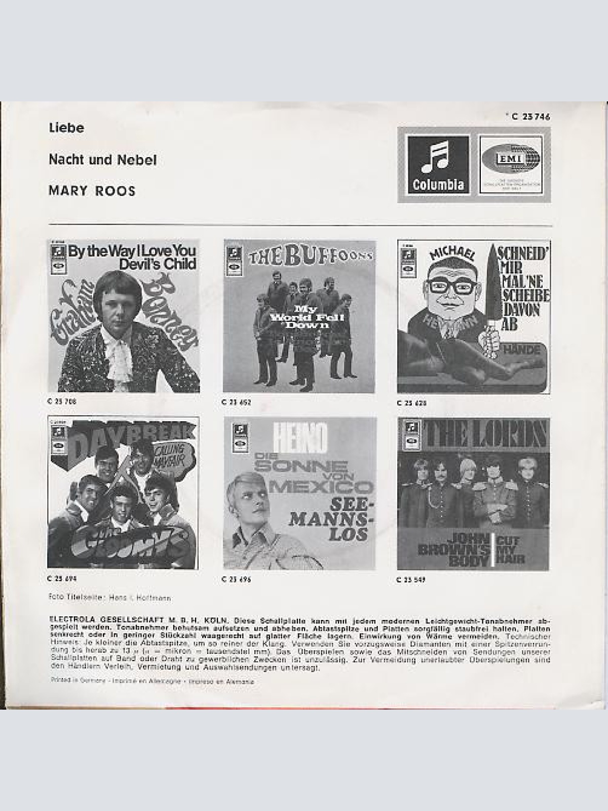 Vinyl / Mary Roos - Liebe / Nacht Und Nebel