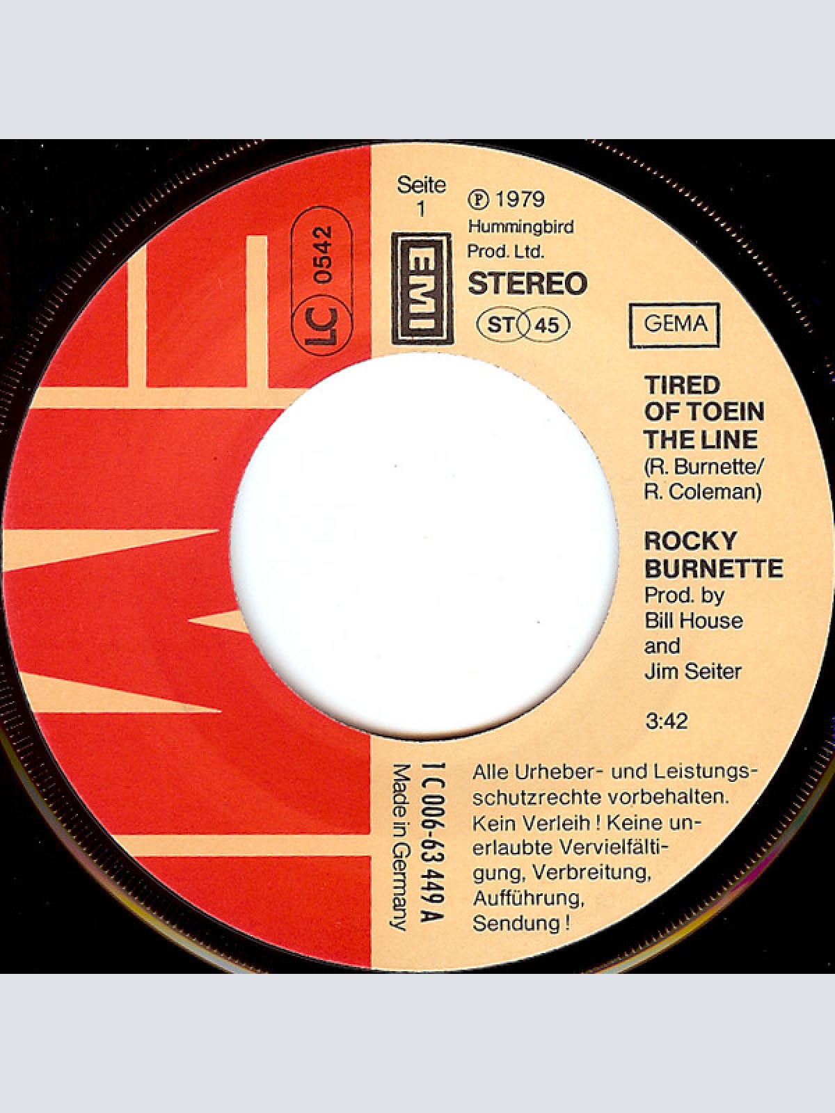 Vinyl / Rocky Burnette - Tired Of Toein' The Line