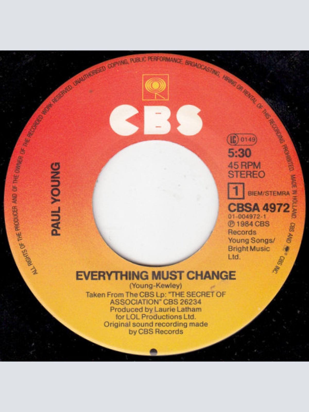 Vinyl / Paul Young - Everything Must Change