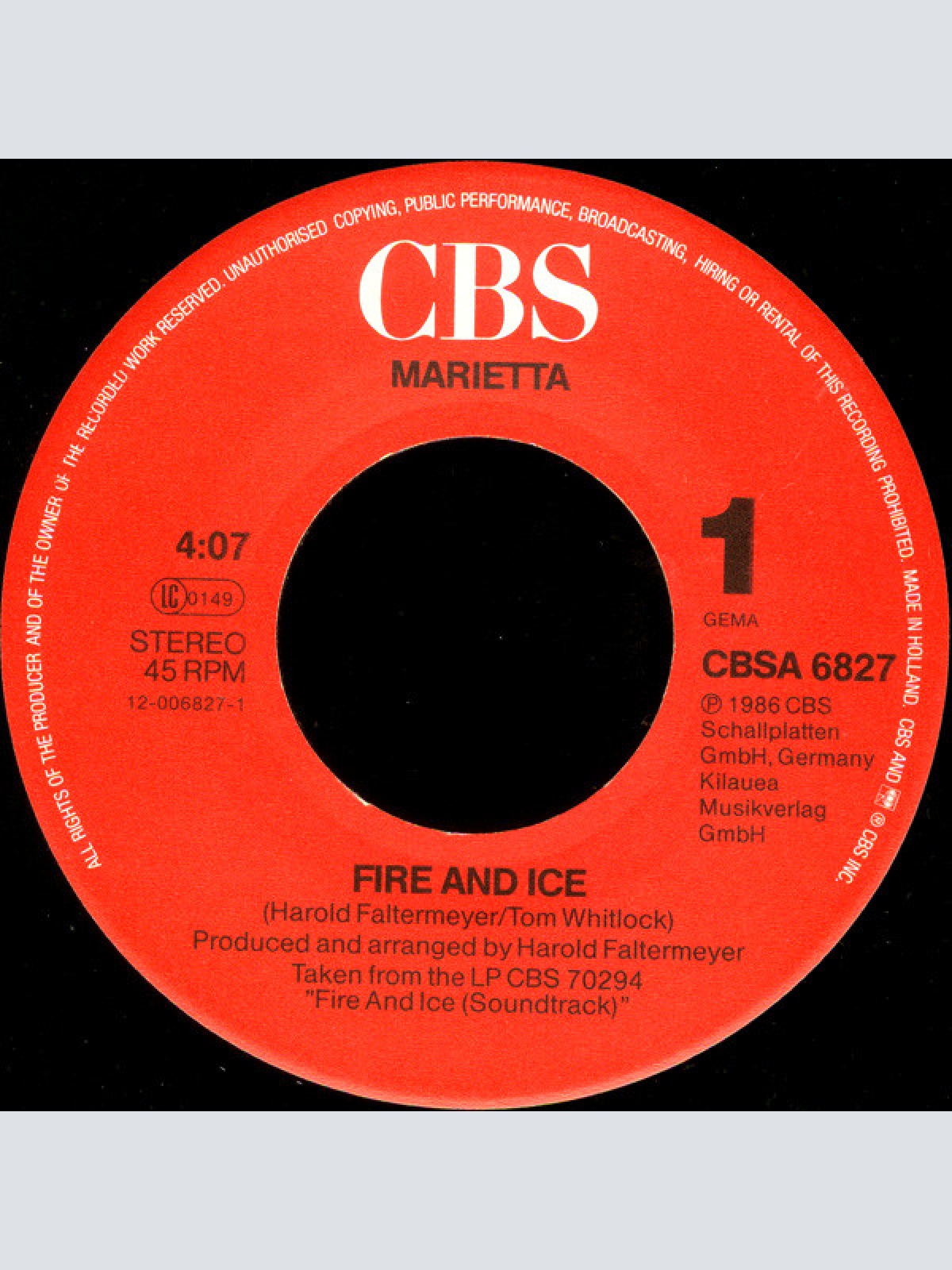 Vinyl / Marietta* - Fire And Ice