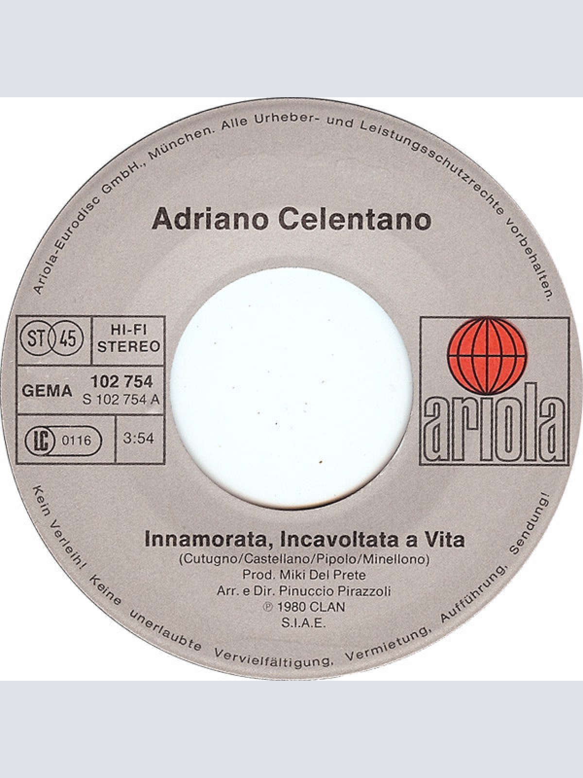 Vinyl / Adriano Celentano - Innamorata, Incavoltata A Vita