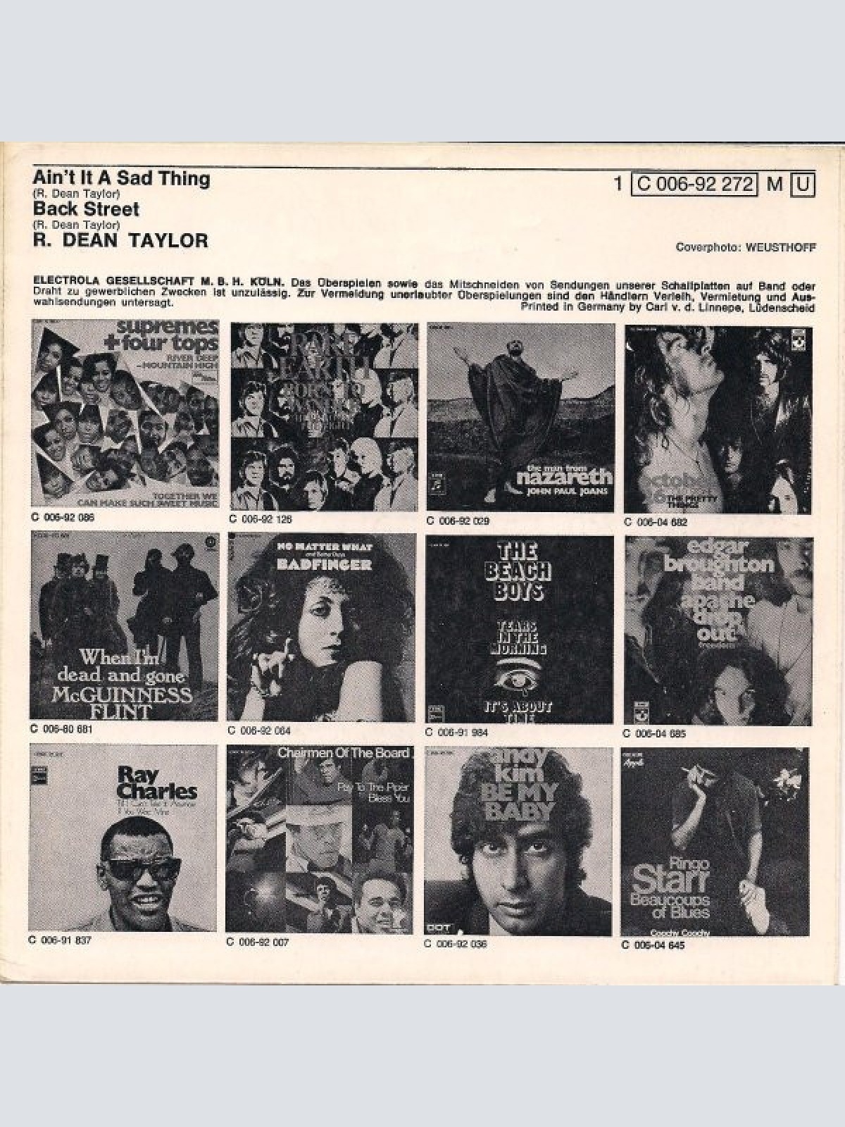 Vinyl / R. Dean Taylor - Ain´t It A Sad Thing