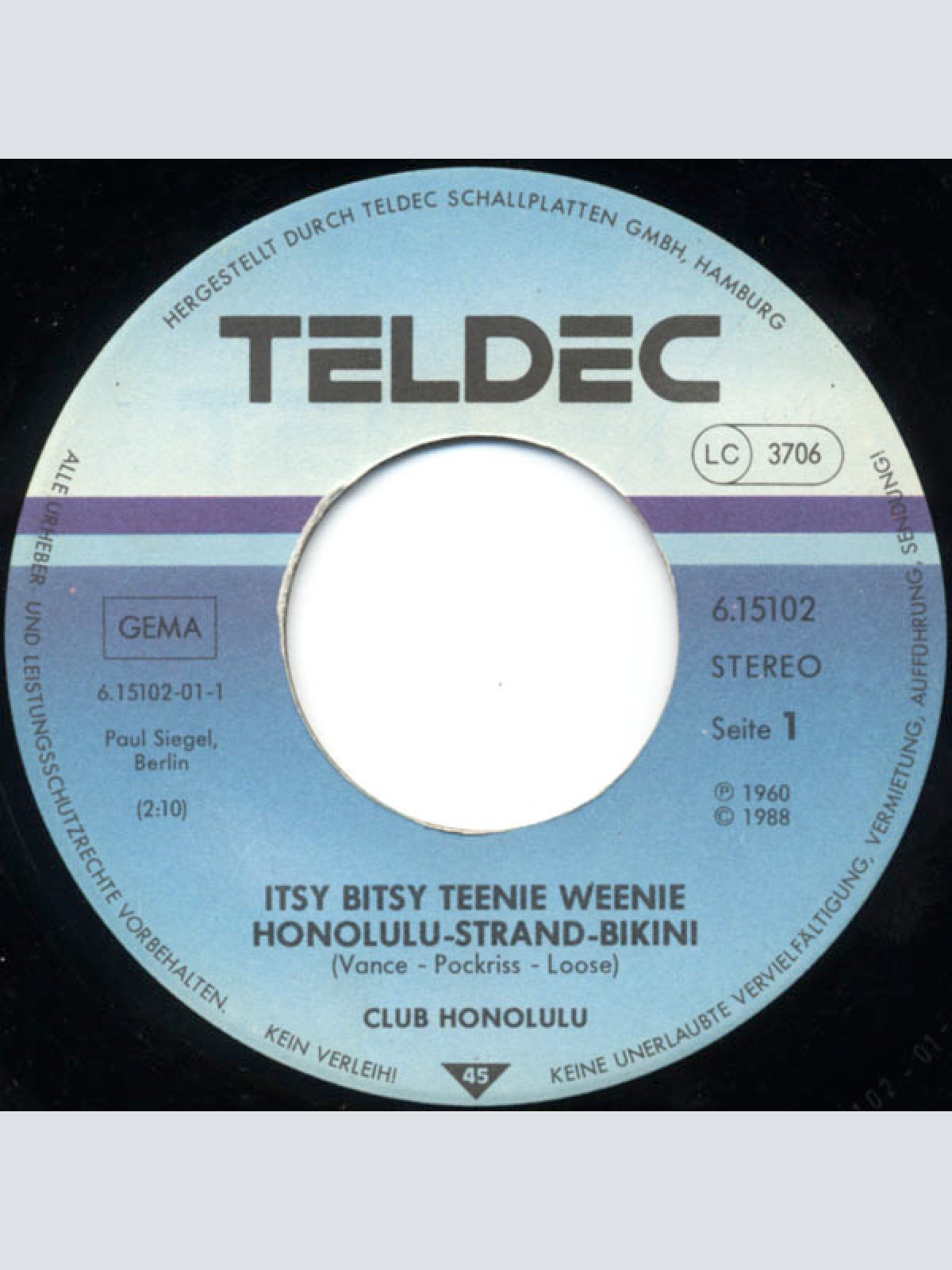 Vinyl / Club Honolulu - Itsy Bitsy Teenie Weenie Honolulu-Strand-Bikini / Steig' In Mein Boot
