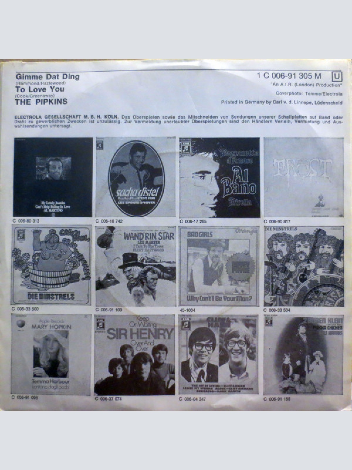 Vinyl / The Pipkins - Gimme Dat Ding