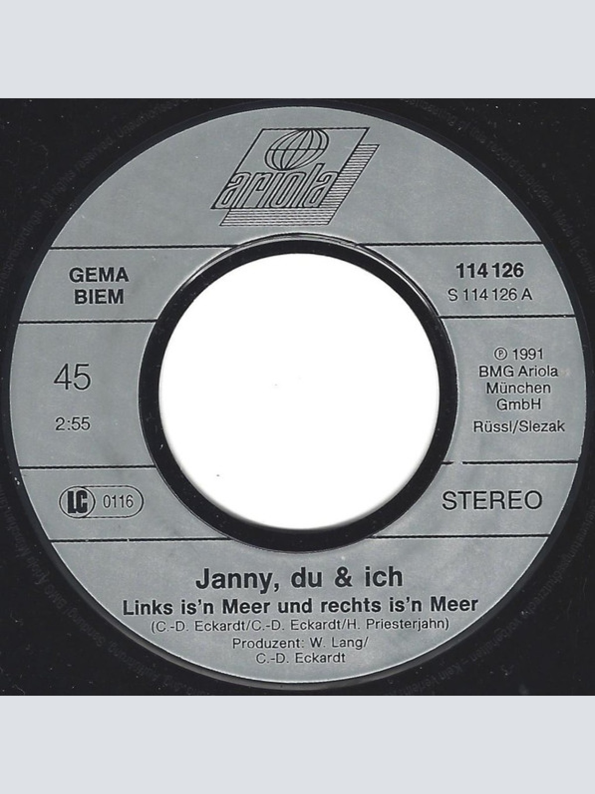 Vinyl / Janny, Du & Ich - Links Is'n Meer Und Rechts Is'n Meer