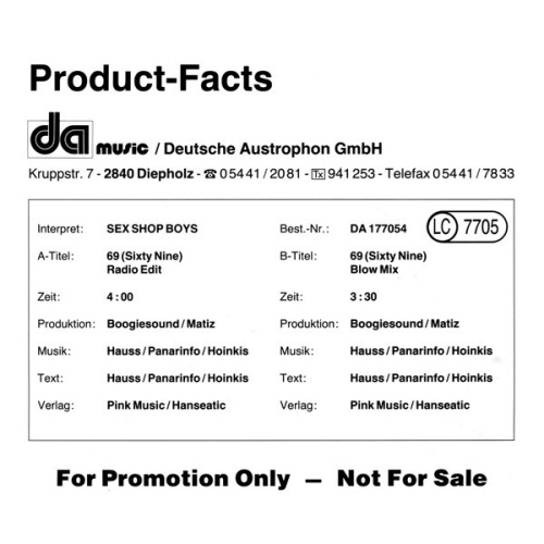 Vinyl / Sex Shop Boys - 69