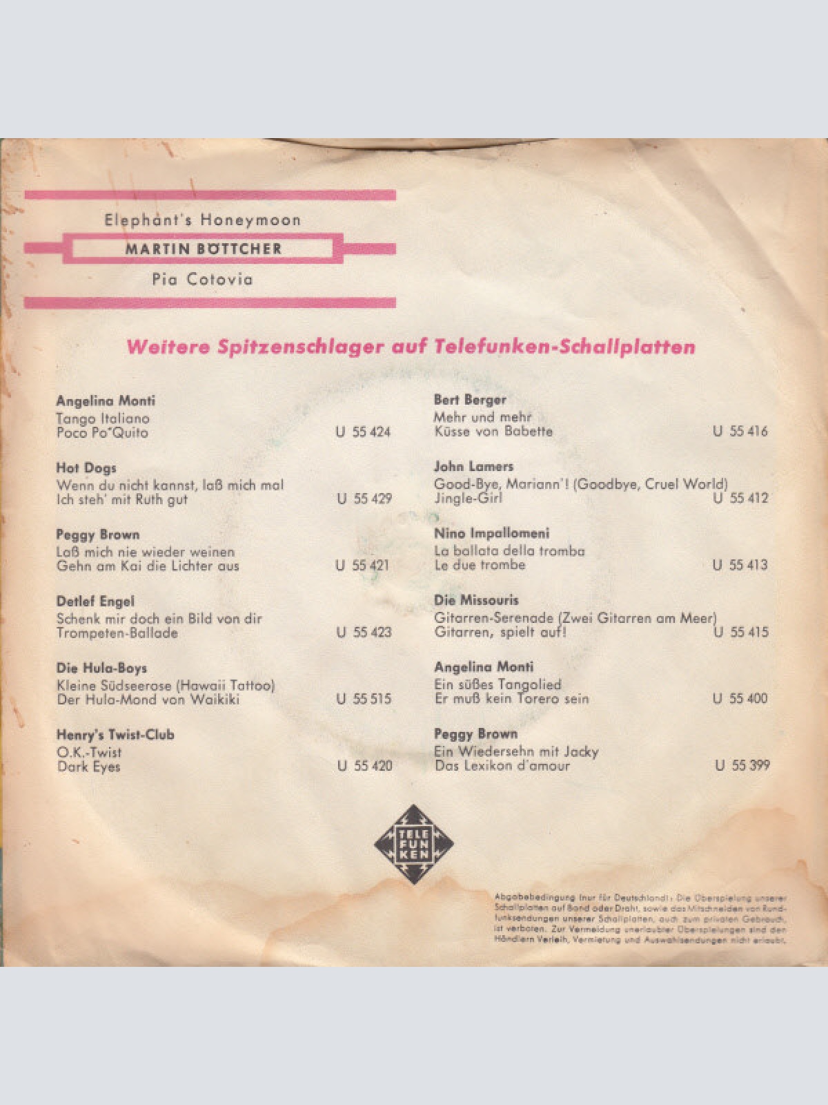 Vinyl / Martin Böttcher & Sein Orchester - Elephant's Honeymoon