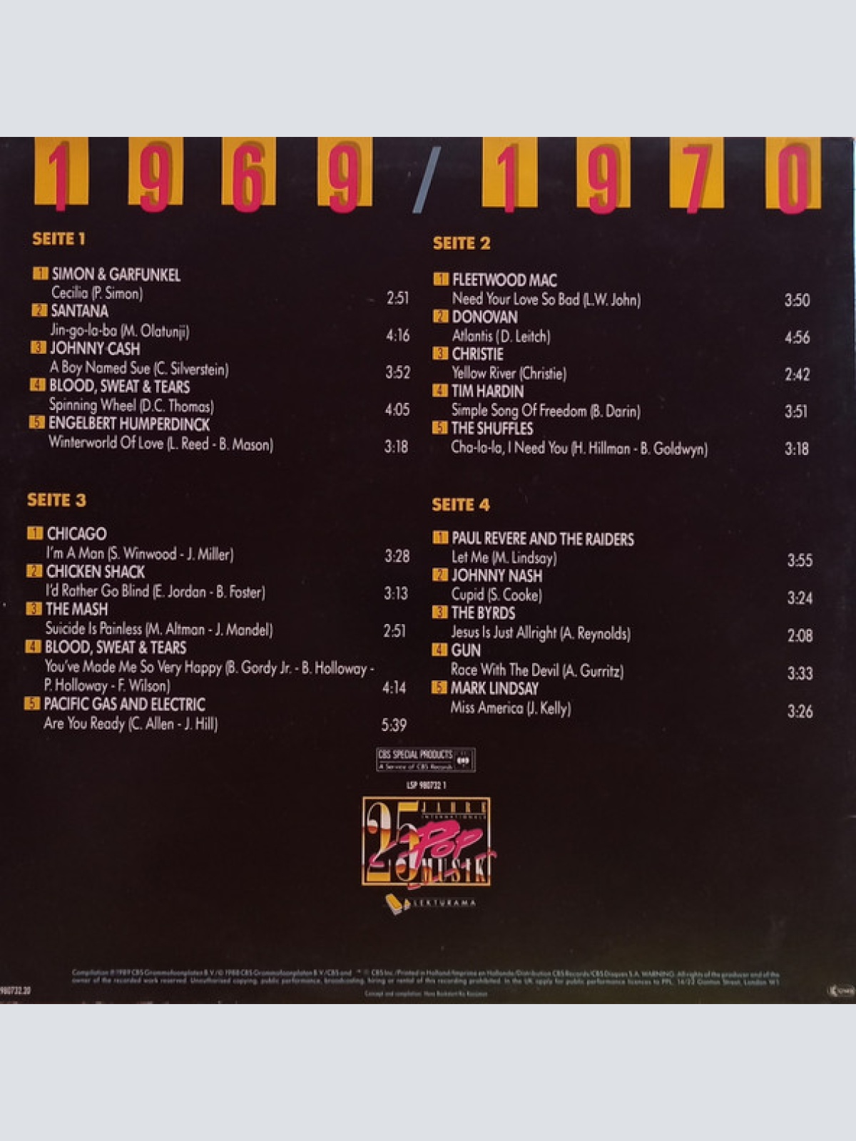 Vinyl / Various - 25 Jahre Internationale Popmusik - 1969 / 1970