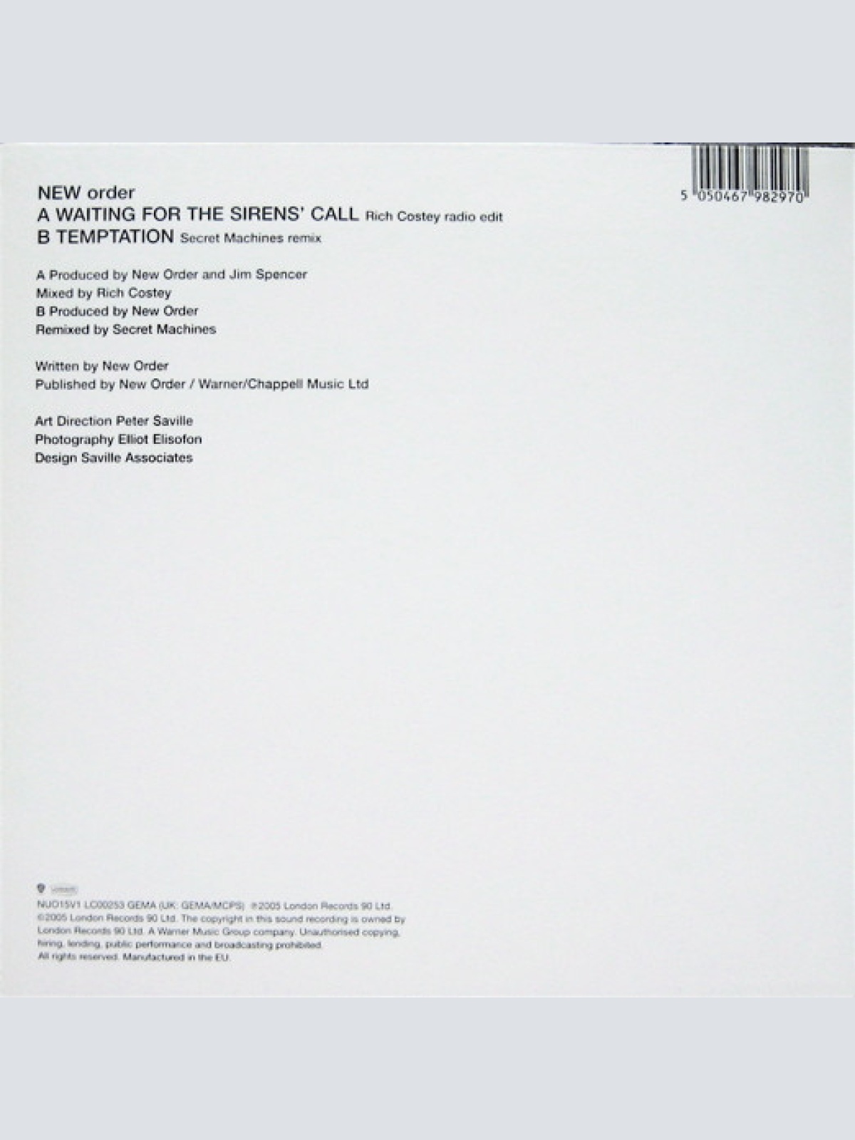 Vinyl / New Order - Waiting For The Sirens' Call / Temptation