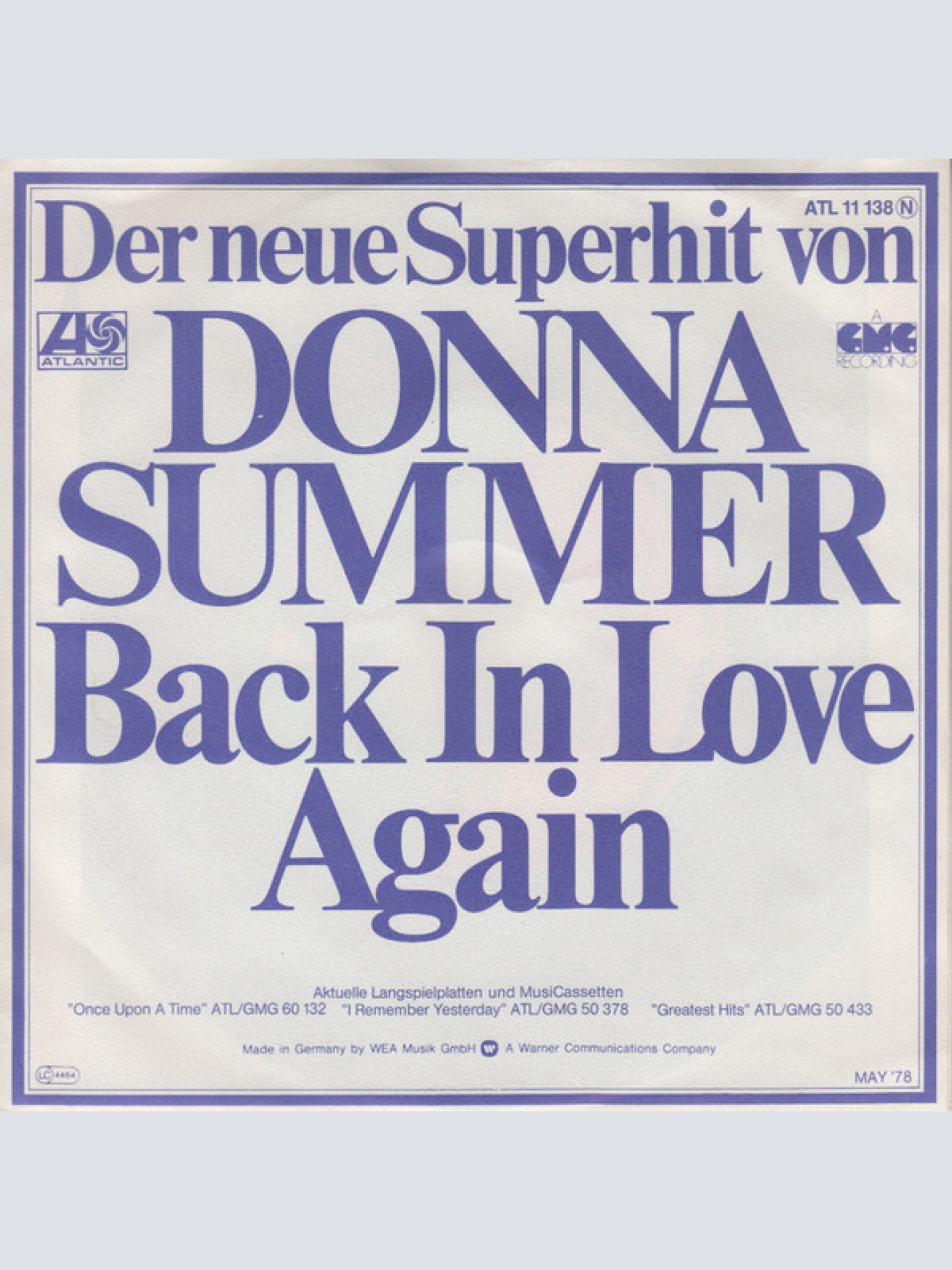 Vinyl / Donna Summer - Back In Love Again