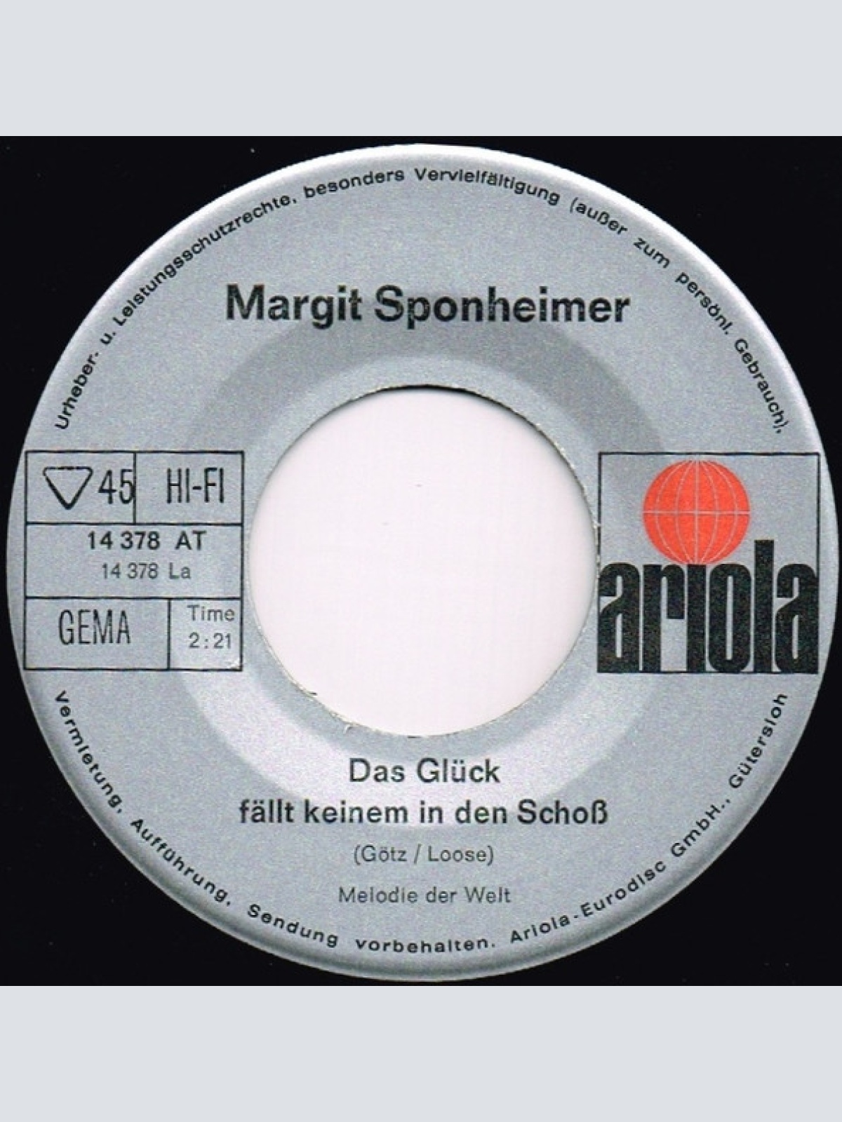 Vinyl / Margit Sponheimer - Das Glück Fällt Keinem In Den Schoss