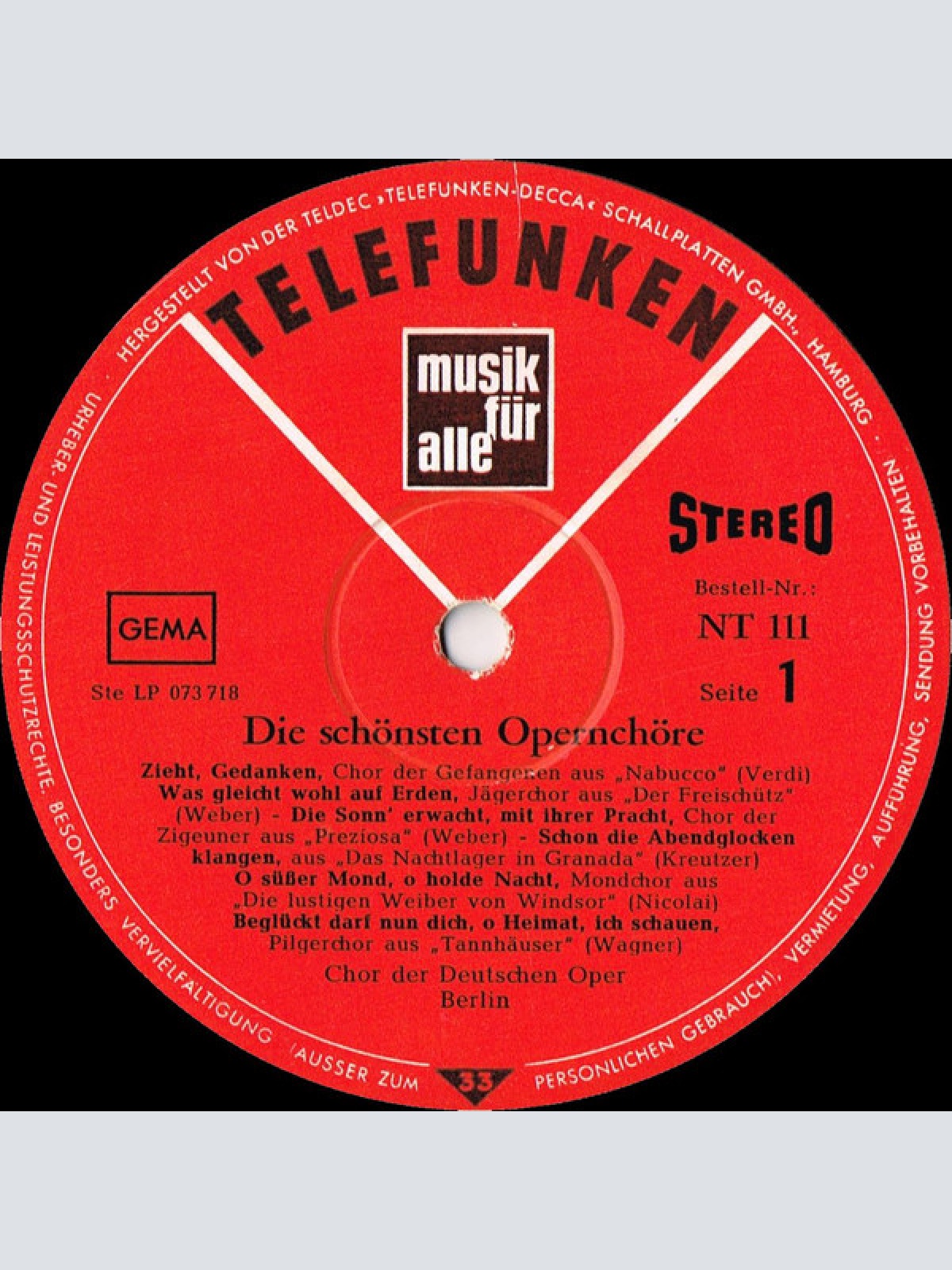 Vinyl / Chor der Deutschen Oper Berlin - Die Schönsten Opernchöre (Nabucco U. A.)