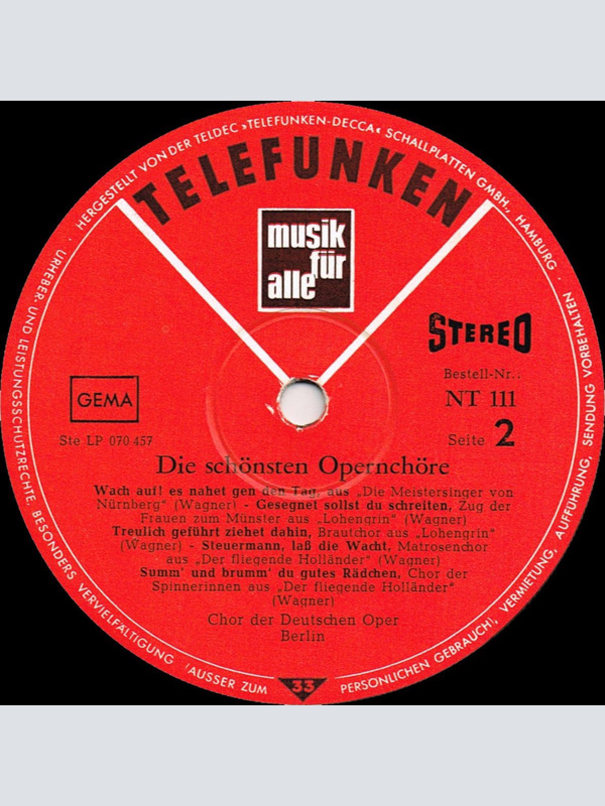 Vinyl / Chor der Deutschen Oper Berlin - Die Schönsten Opernchöre (Nabucco U. A.)