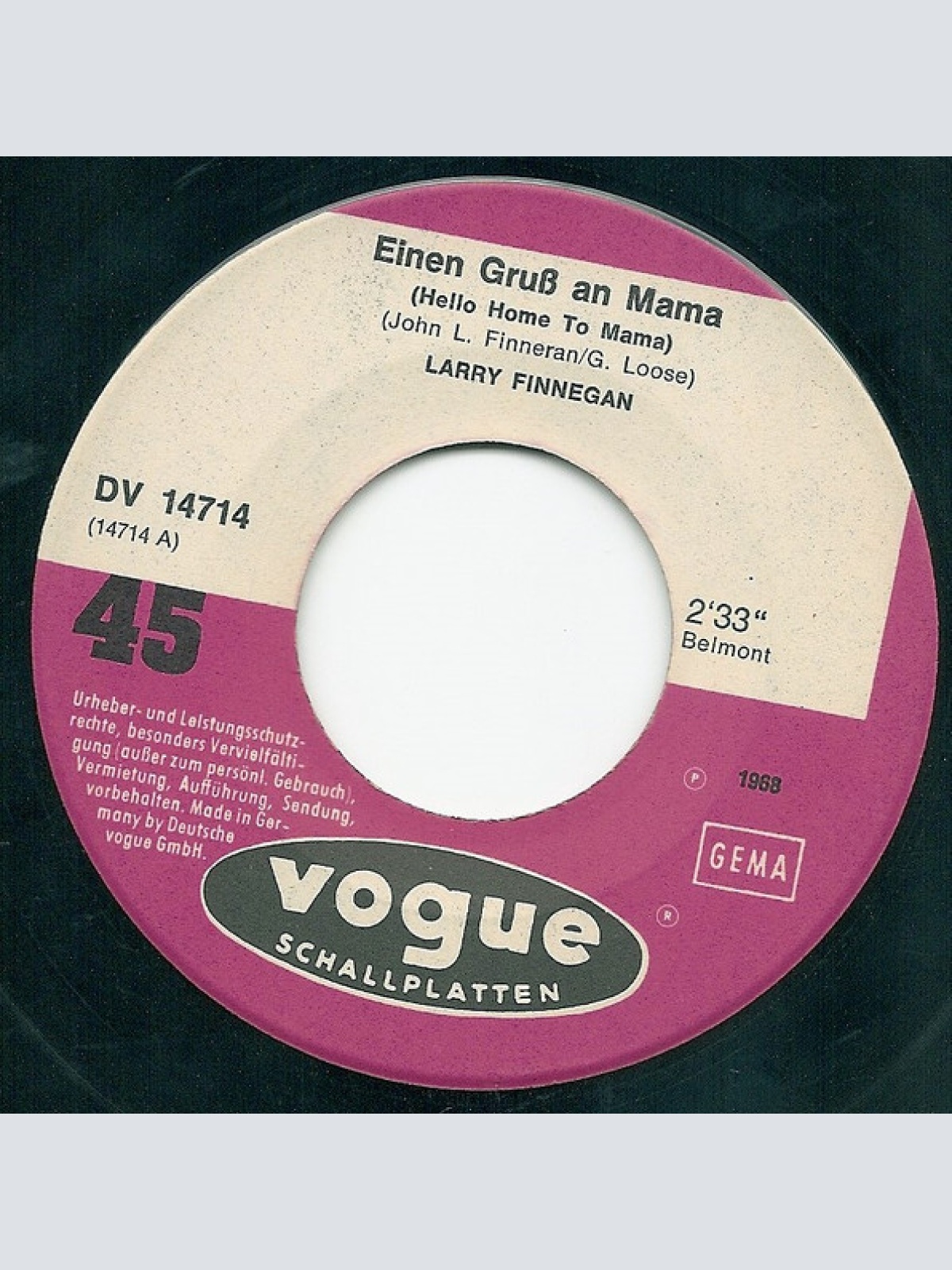 Vinyl / Larry Finnegan - Einen Gruß An Mama