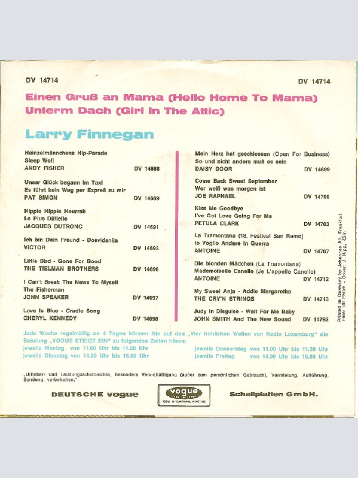 Vinyl / Larry Finnegan - Einen Gruß An Mama