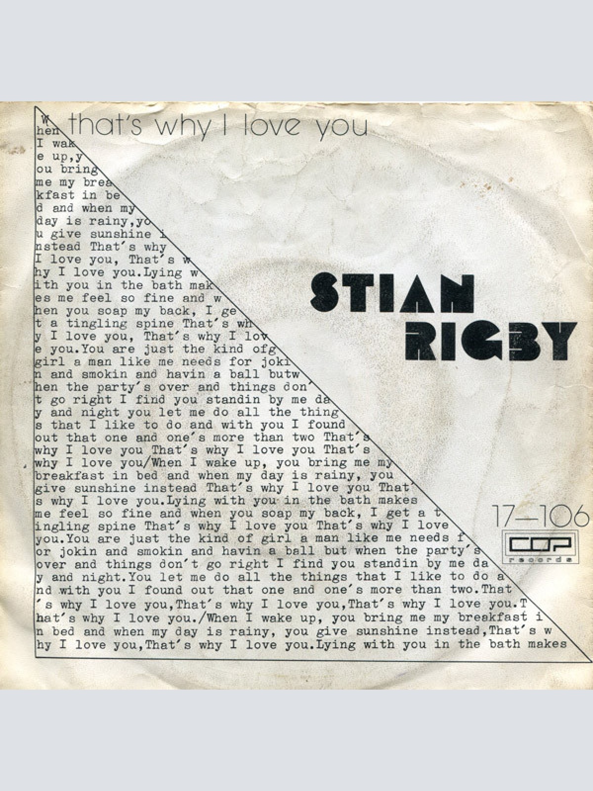 Vinyl / Stian Rigby - That's Why I Love You