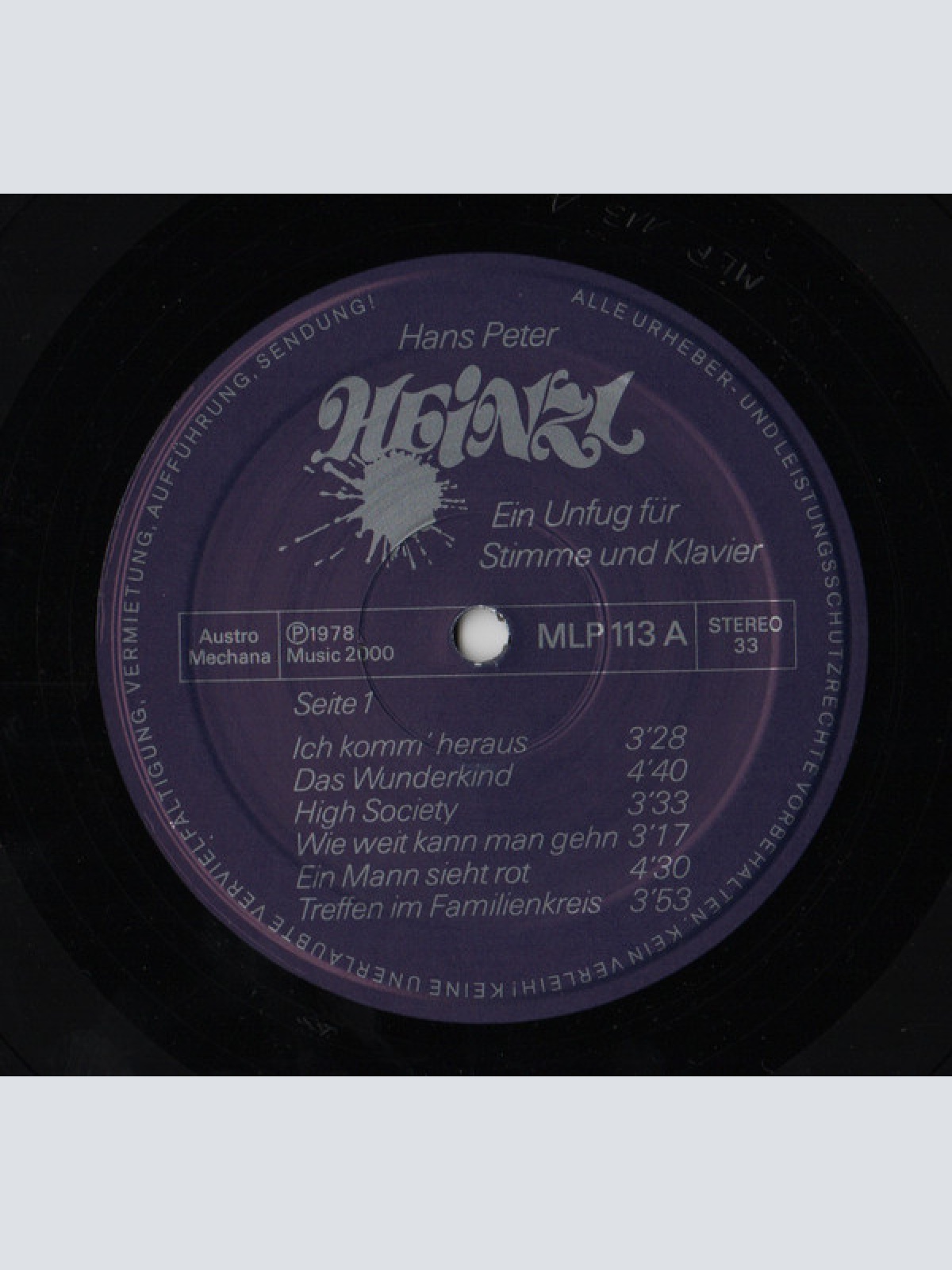 Vinyl / Hans Peter Heinzl - Ein Unfug Für Stimme Und Klavier