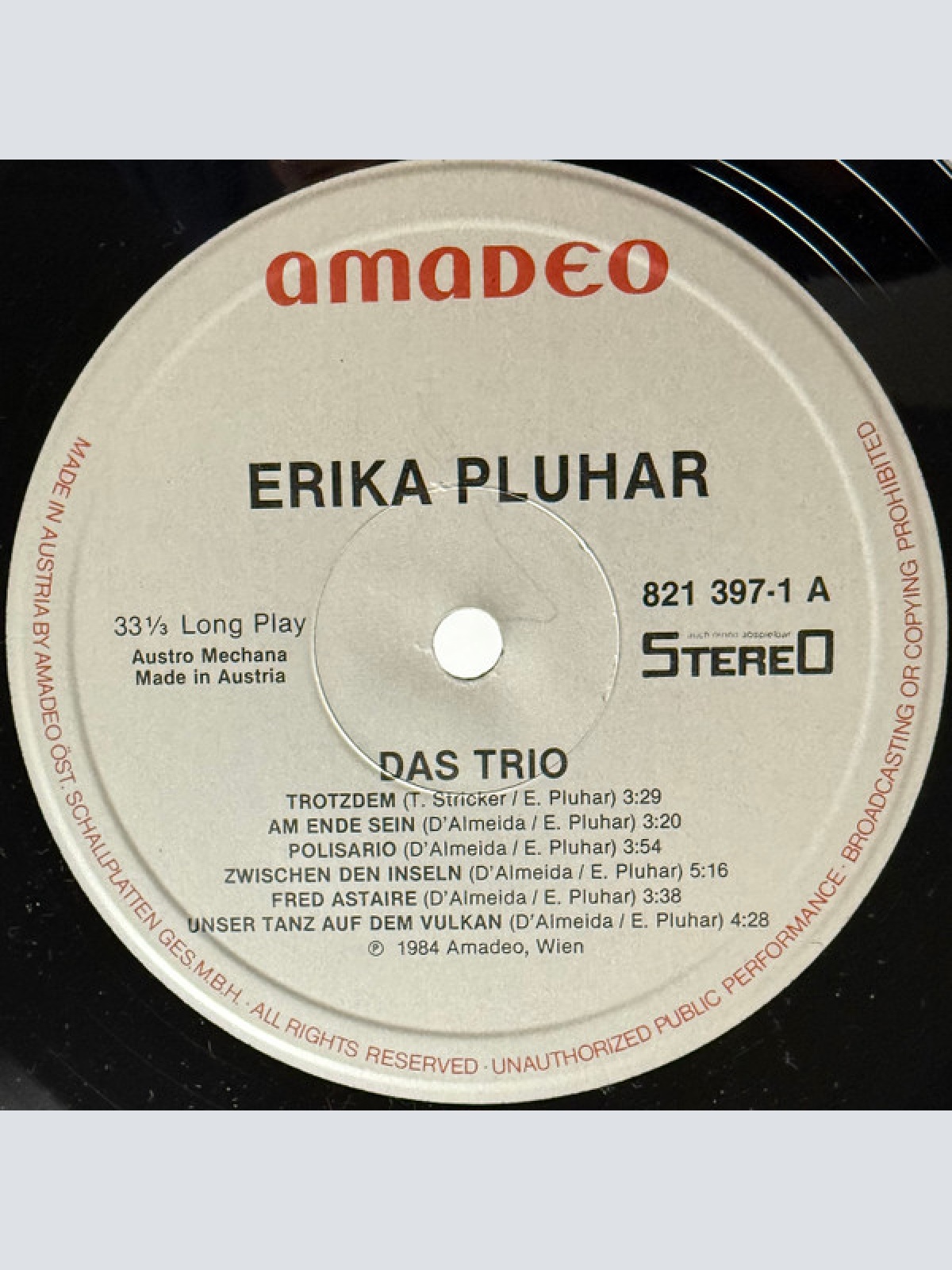 Vinyl / Erika Pluhar, Antonio V. D'Almeida*, Peter Marinoff - Das Trio