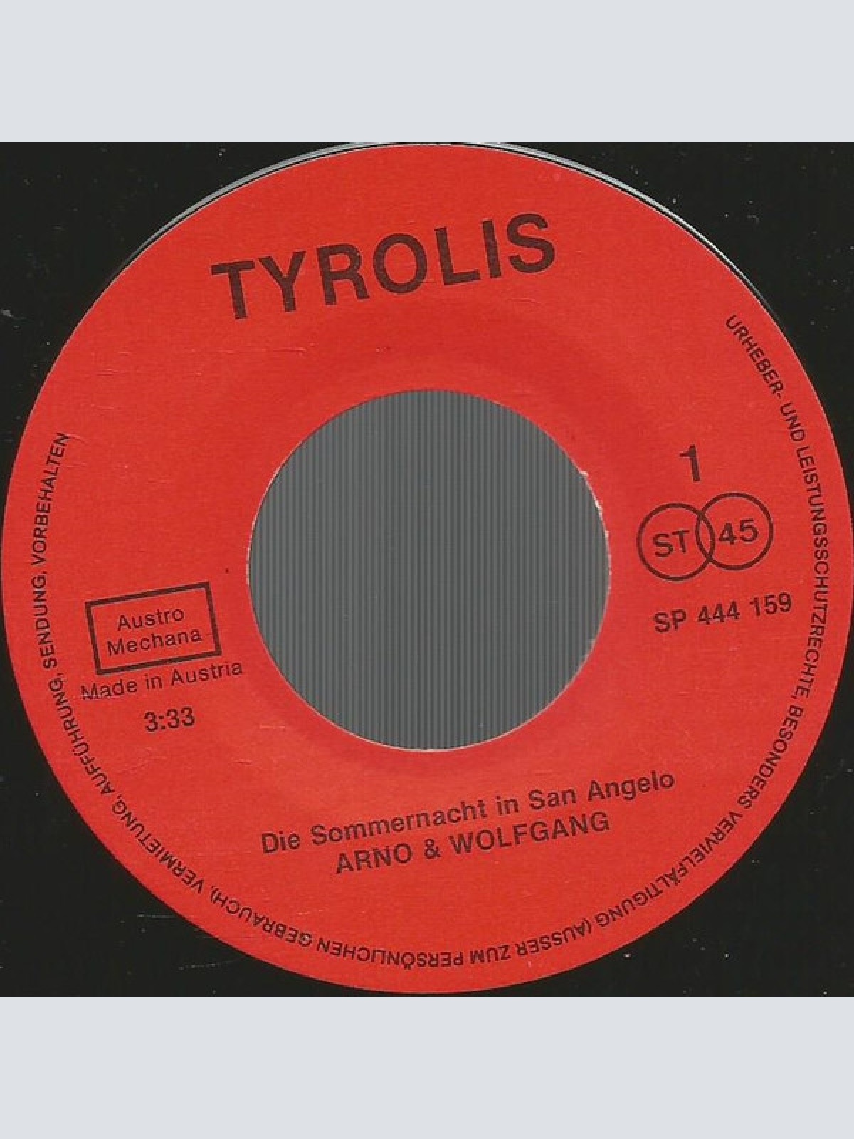 Vinyl / Arno & Wolfgang - Die Sommernacht In San Angelo / Komm Mit Mir In Den Urlaub