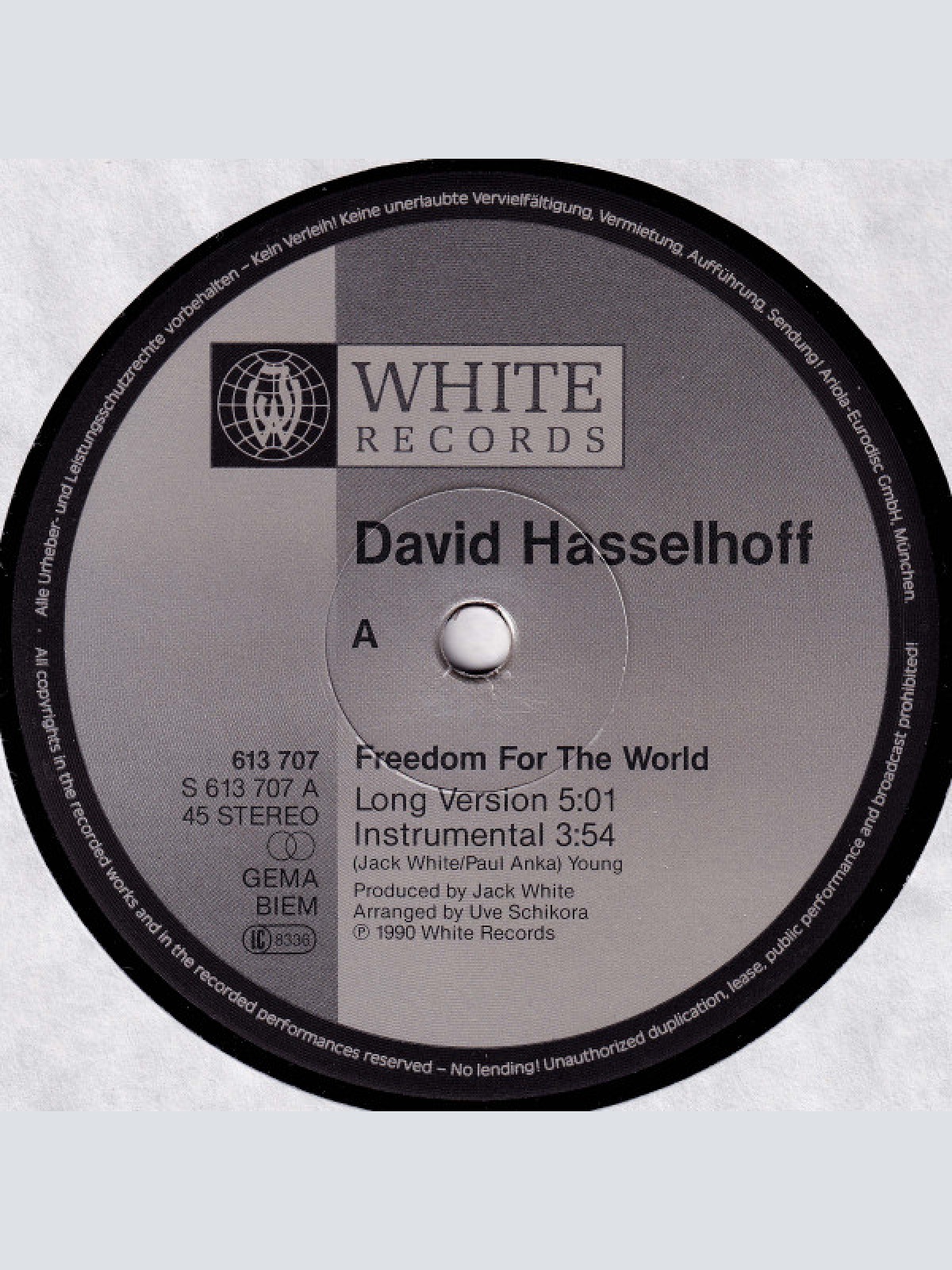 Vinyl / David Hasselhoff - Freedom For The World