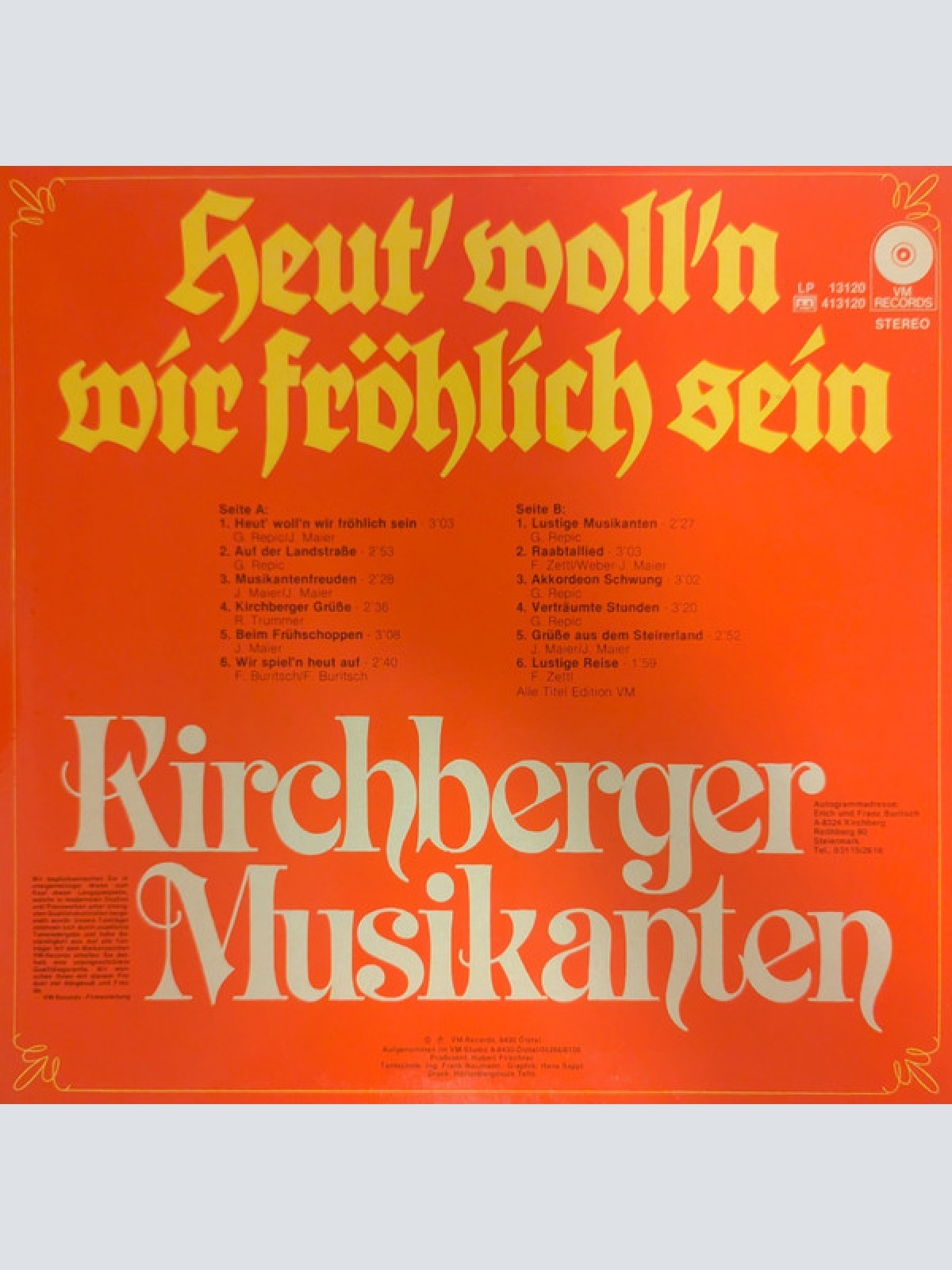 Vinyl / Kirchberger Musikanten - Heut' Woll'n Wir Fröhlich Sein