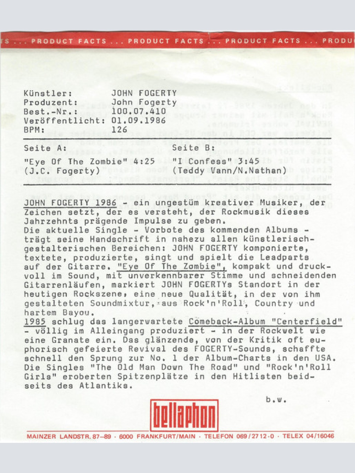 Vinyl / John Fogerty - Eye Of The Zombie