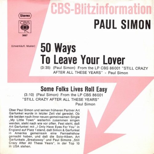 Vinyl / Paul Simon - 50 Ways To Leave Your Lover / Some Folks Lives Roll Easy