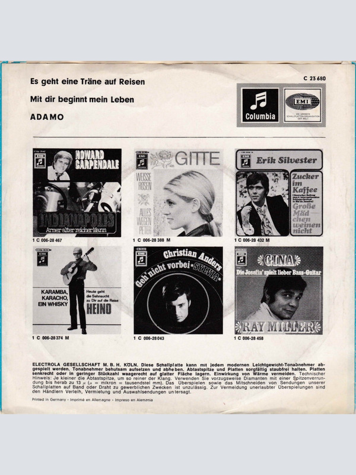 Vinyl / Adamo - Es Geht Eine Träne Auf Reisen