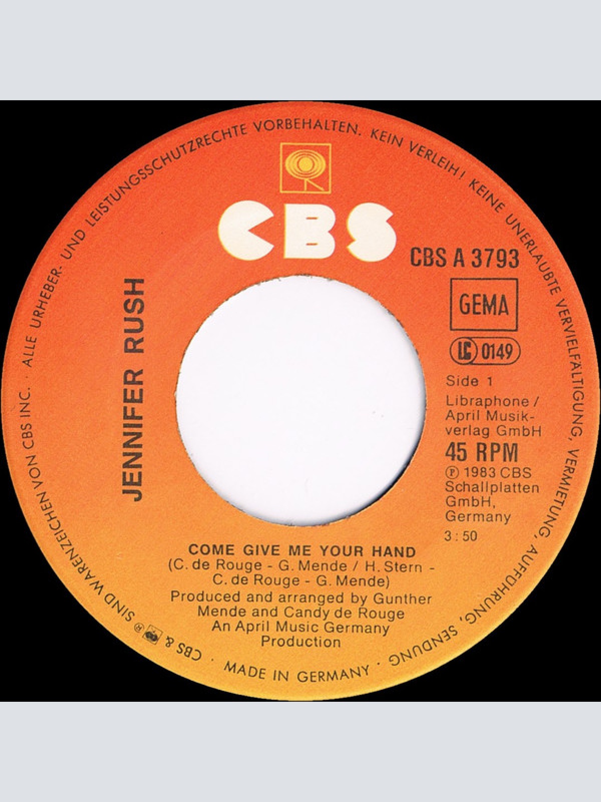 Vinyl / Jennifer Rush - Come Give Me Your Hand