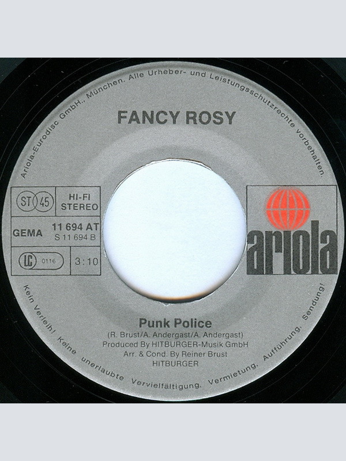 Vinyl / Fancy Rosy - I Am The Clown Of Disco Town / Punk Police