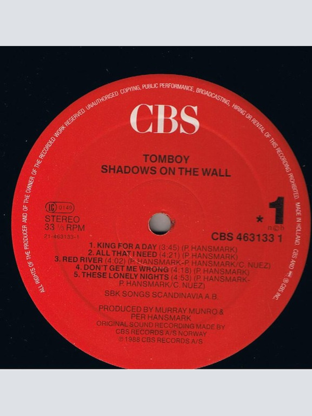 Vinyl / Tomboy (3) - Shadows On The Wall