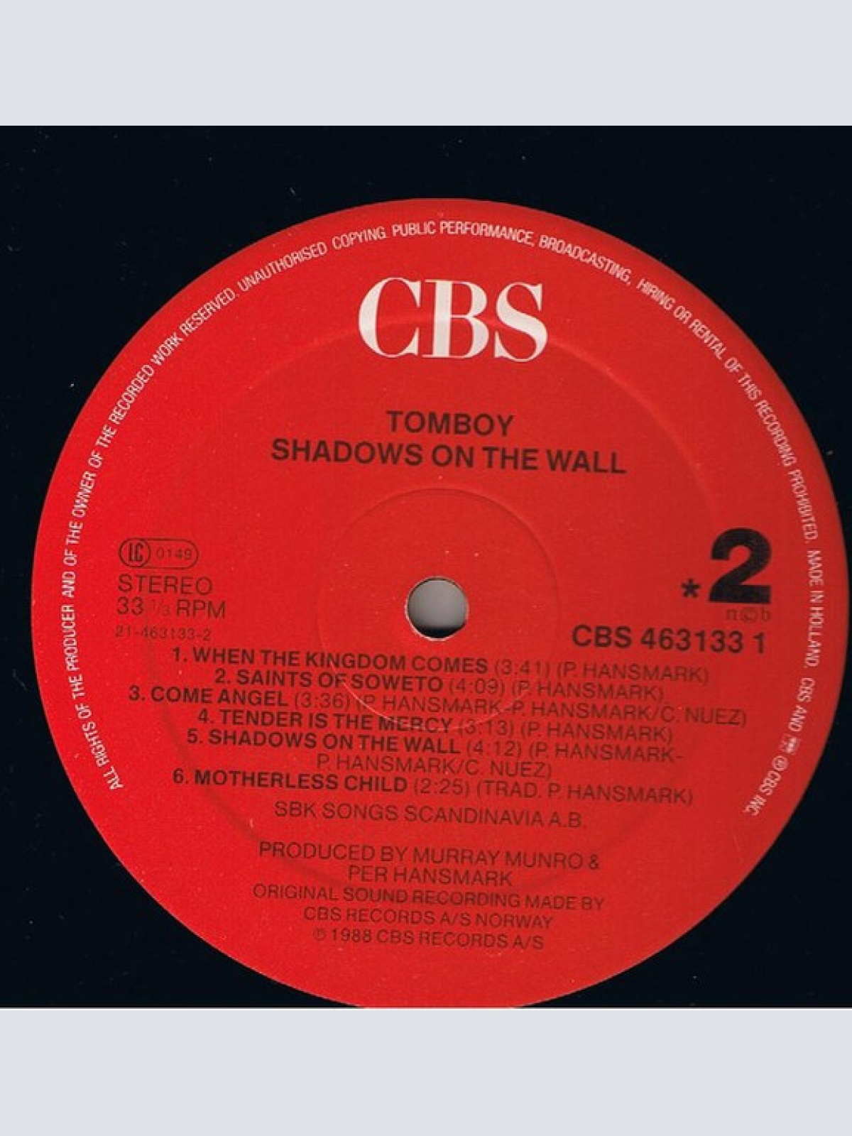 Vinyl / Tomboy (3) - Shadows On The Wall