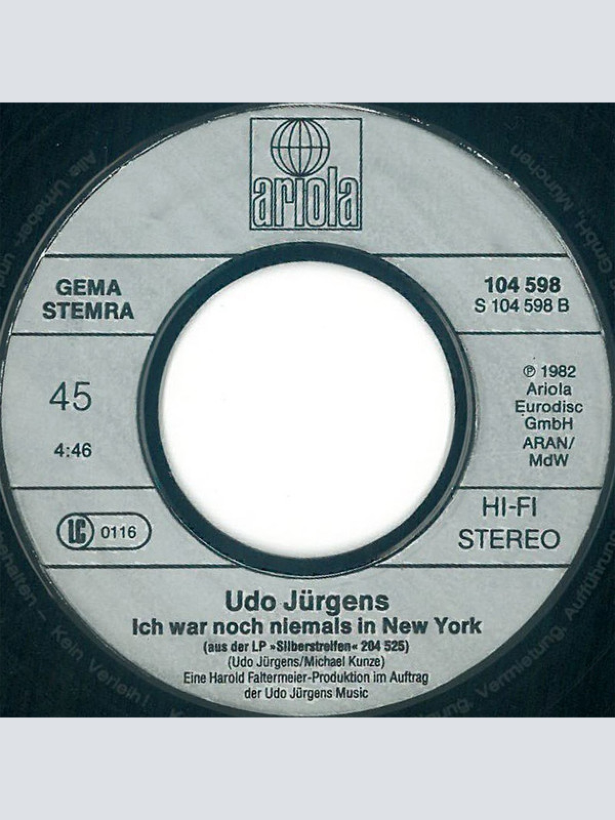 Vinyl / Udo Jürgens - Das Wünsch Ich Dir / Ich War Noch Niemals In New York